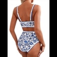 thumbnail image 3 of Conjuntos de Bikini para Mujer con Estampado Floral, Trajes de Baño de Dos Piezas con Escote Redondo y Cintura Alta. Flor Azul XL, 3 of 7