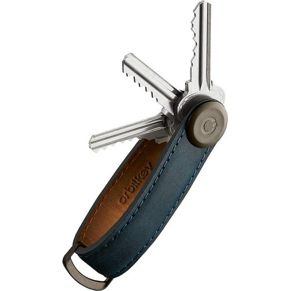 Orbitkey Leather Keychain Organizer - Holds 7 Keys, Marine Blue (4.7")