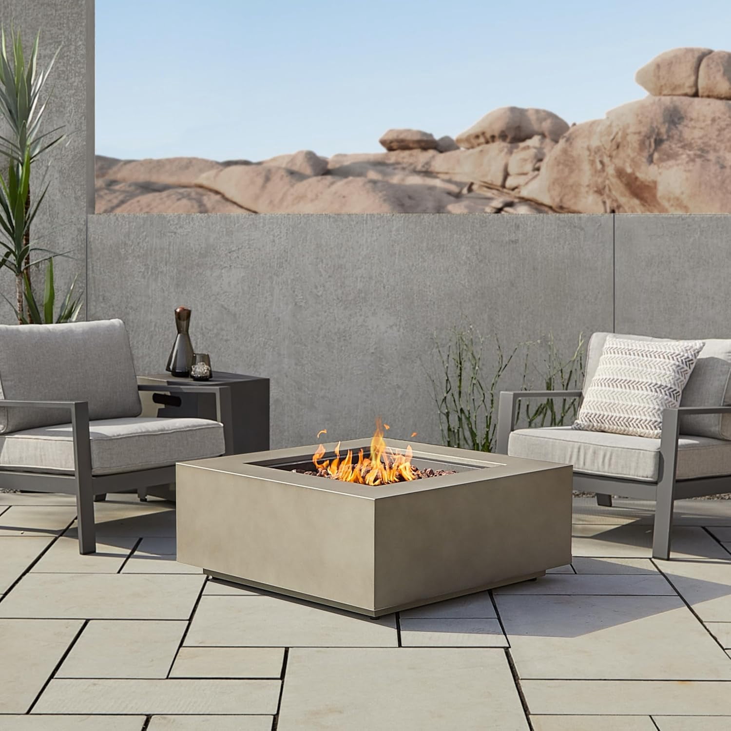 Real Flame Aegean 36" Square Steel Propane or Natural Gas Fire Pit Table in Mist Gray