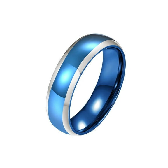HIJONES Men's Women's Stainless Steel Two Tone Polished Plain Dome Ball Wedding Ring Couple Titanium Promise Finger Band Blue Size 10