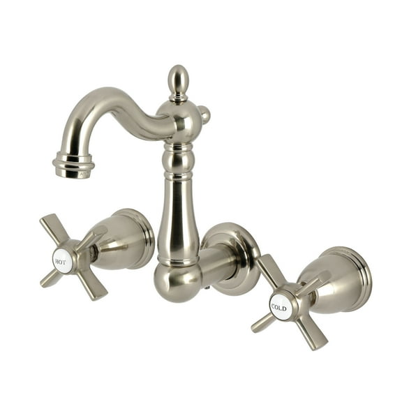 Kingston Brass KS1228ZX Millennium Double-Handle 3-Hole Wall Mount Bathroom Faucet in Brushed Nickel