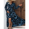 thumbnail image 4 of Women Casual Round Neck Puff Long Sleeve A Line Flowy Swing Long Maxi Dress Blue M, 4 of 9