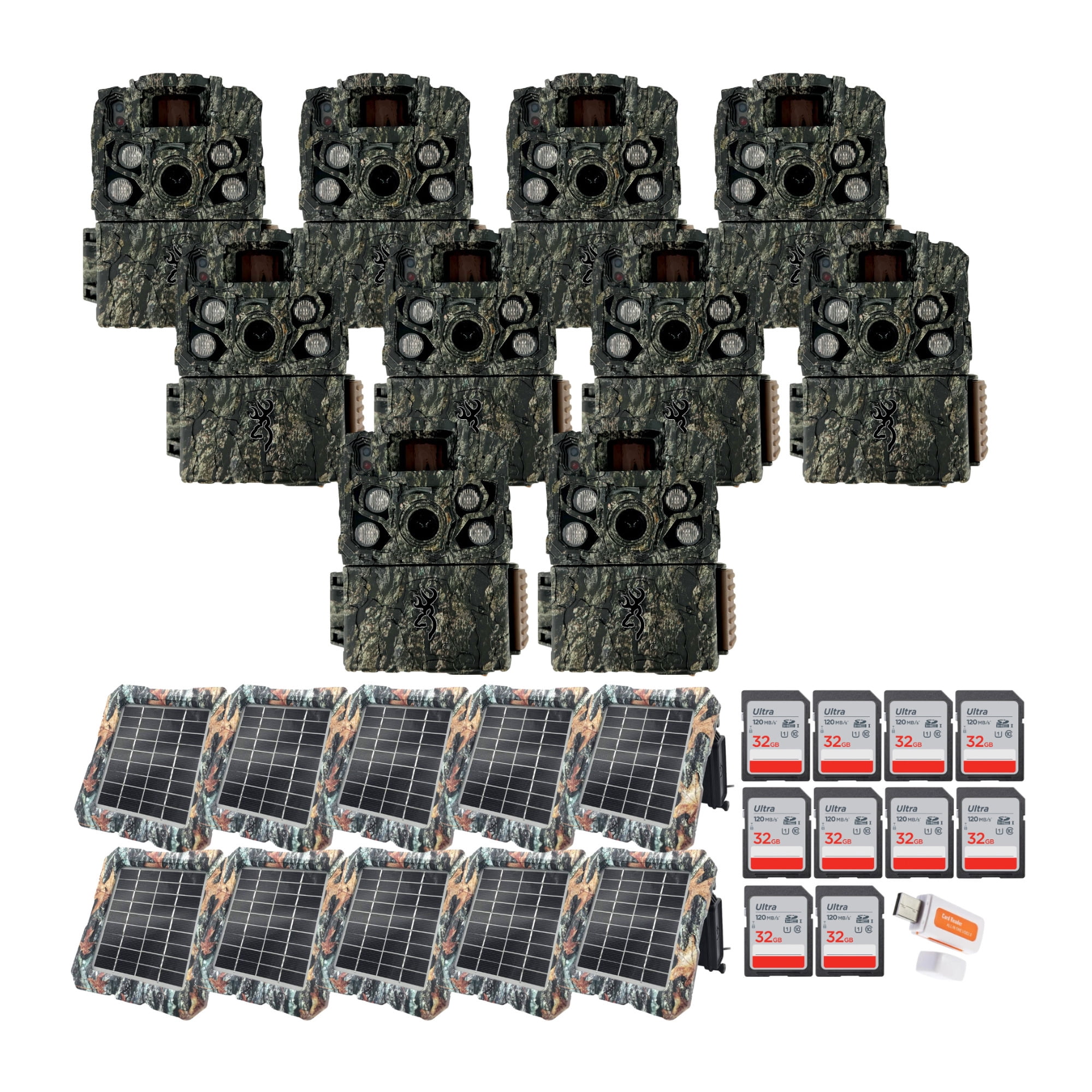 Browning Strike Force FHDR 40MP Trail Camera (10 Pack) Bundle with Solar Power Pack 32GB Memory Card and Card Reader (31 Items)