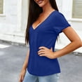 thumbnail image 5 of HVOBTTY Women's Summer Fashion Solid Color Short Sleeve V Neck Pullover Slim Soft Breathable Daily Basic Comfy Beach Tee Shirt Blue, S, 5 of 5