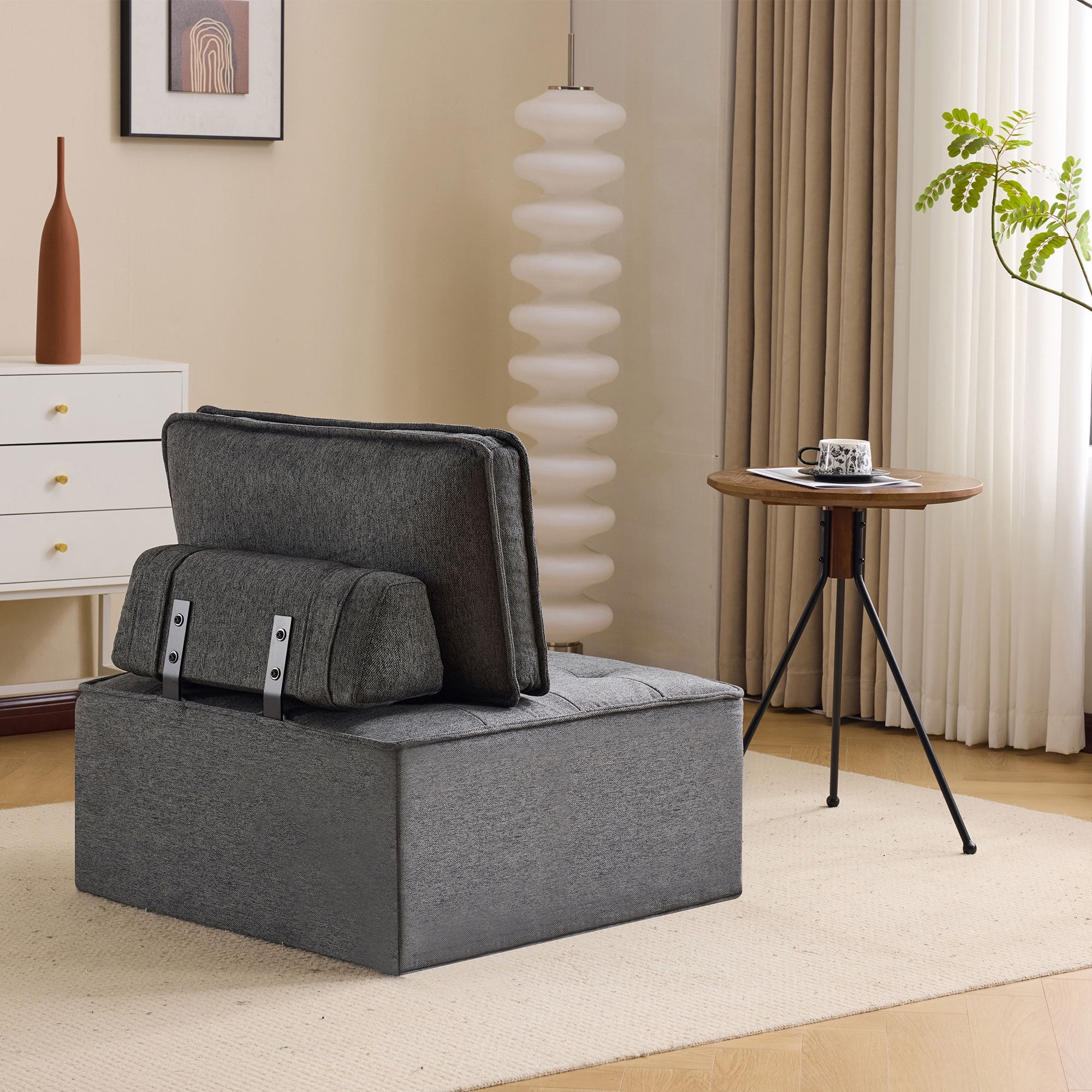Modular Sofa, Dark Grey Linen Wooden Frame Square Seat for Free Splicing, 32-Inch Solid Build with Good Resilience for Small Apartment Living Room and Multiple Decoration Styles