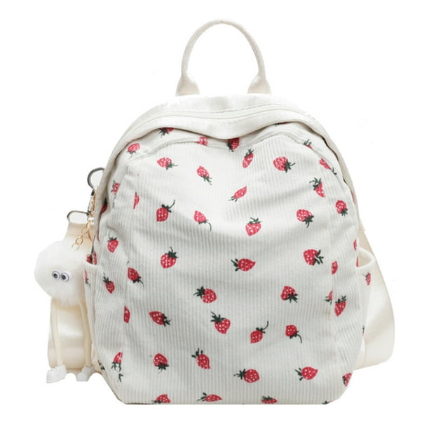 Bolso Hombro Mochilas Casuales Mochila Estetica Kawaii Fresa Pana Ligera para Mujeres Adultos Viajes Escolares Likrtyny