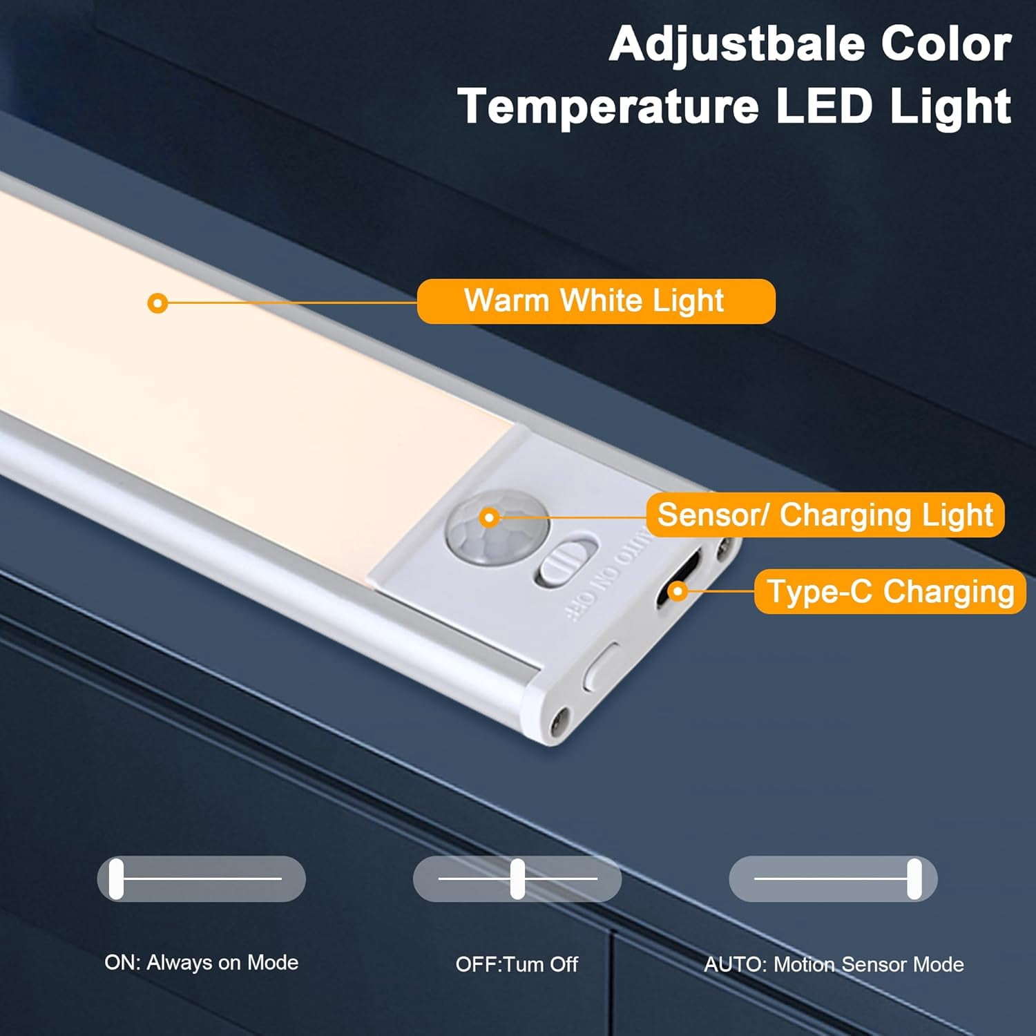 8 Inch Under Cabinet Lighting, 2 Pack Recharable Motion Sensor LED Closet Lights Indoor, Magnetic Dimmable Counter Light with 3 Colors for Kitchen, Stairs