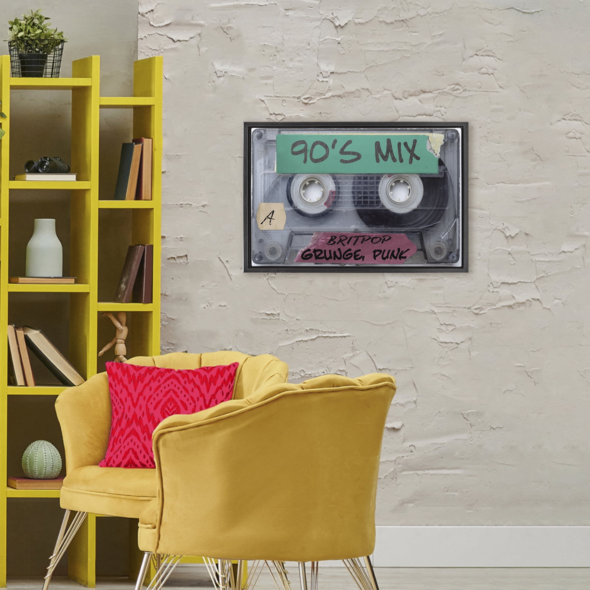 Stupell Industries Retro 90s Mix Cassette Black Framed Floater Canvas Wall Art, design by Annabelle Hall