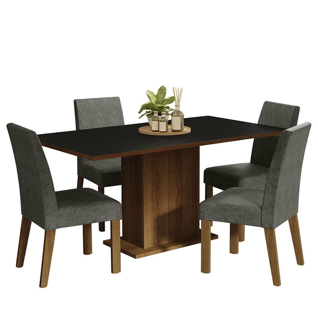 Juego de Comedor Mesa con Tapa de Madera 4 Sillas Marron/Negro/Plata Keila Madesa