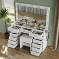 thumbnail image 3 of Yanosaku Vanity Desk with 13 Drawers, Glass Top, LED Lighting, Mirror, and Power Outlet, 3 of 9
