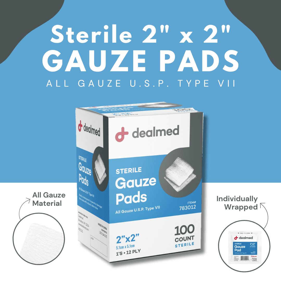 Dealmed 2’’ x 2’’ Sterile Gauze Pads, 12-Ply, Individually Wrapped, Wound Care Product for First Aid Kits, Medical Facilities 100/Box (Pack of 24)