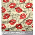 thumbnail image 1 of Soimoi White Cotton Duck Fabric Text,Eiffel Tower & Lips Women Print Fabric by the Yard 56 Inch Wide, 1 of 1