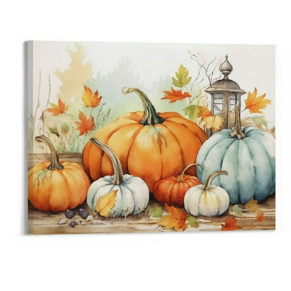 Shiartex Oil Painting Print on Canvas Unframed Wall Art Thanksgiving Fall Colorful Pumpkin Artwork Canvas Picture Prints for Bedroom Living Room Bathroom Decoration Harvest 20x16 Inches