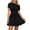 thumbnail image 2 of YuXingFu Spring Wedding Guest Dress Maxi Short Sleeve Plus Size Womens Dress Crew Neck for Spring Long Casual Summer Black S, 2 of 6