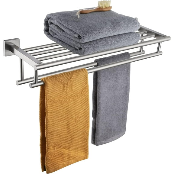 20 Inch Towel Rail Towel Shelf with Double Towel Bars Bathroom Towel Rack Towel Holder Wall Mounted SUS 304 Stainless Steel, Brushed Nickel, B6005BR-L20
