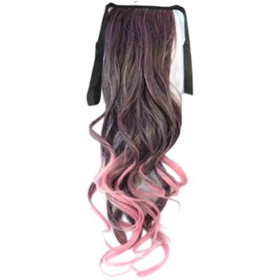 Ribbon Ponytail Clip In Hair Extension, Long Wavy High Temperature Synthetic Hair Piece for Women Styling(Brown,45cm)