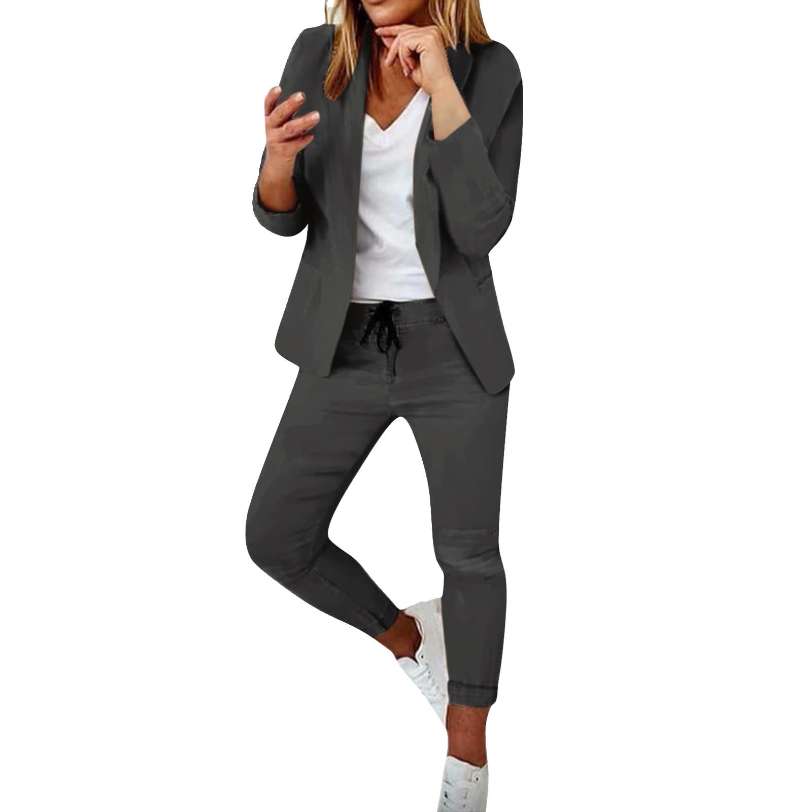 Costume Deux Pièces Femme - Blazer Manches Longues + Pantalon à Cordon - Formel/Décontracté - Tissu Léger Respirant
