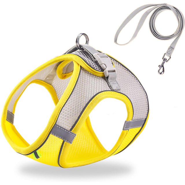 Cat Harness and Leash Set Soft Adjustable Escape Proof Cat Leash Breathable Comfortable Vest Easy to Wear Kitten/Small Dogs Harness for Outdoor Walking Yellow XS