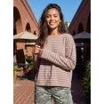 thumbnail image 2 of Women's Oversized Striped Long Sleeve Shirt Crewneck Tops Drop Shoulder Y2K Fall Clothes, 2 of 5