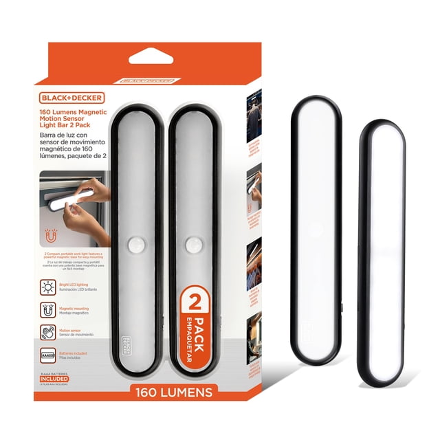 Barras de luz LED BLACK+DECKER 160LM con sensor de movimiento, paquete de 2