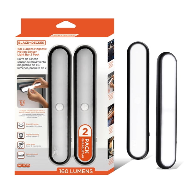 Barras de luz LED BLACK+DECKER 160LM con sensor de movimiento, paquete de 2