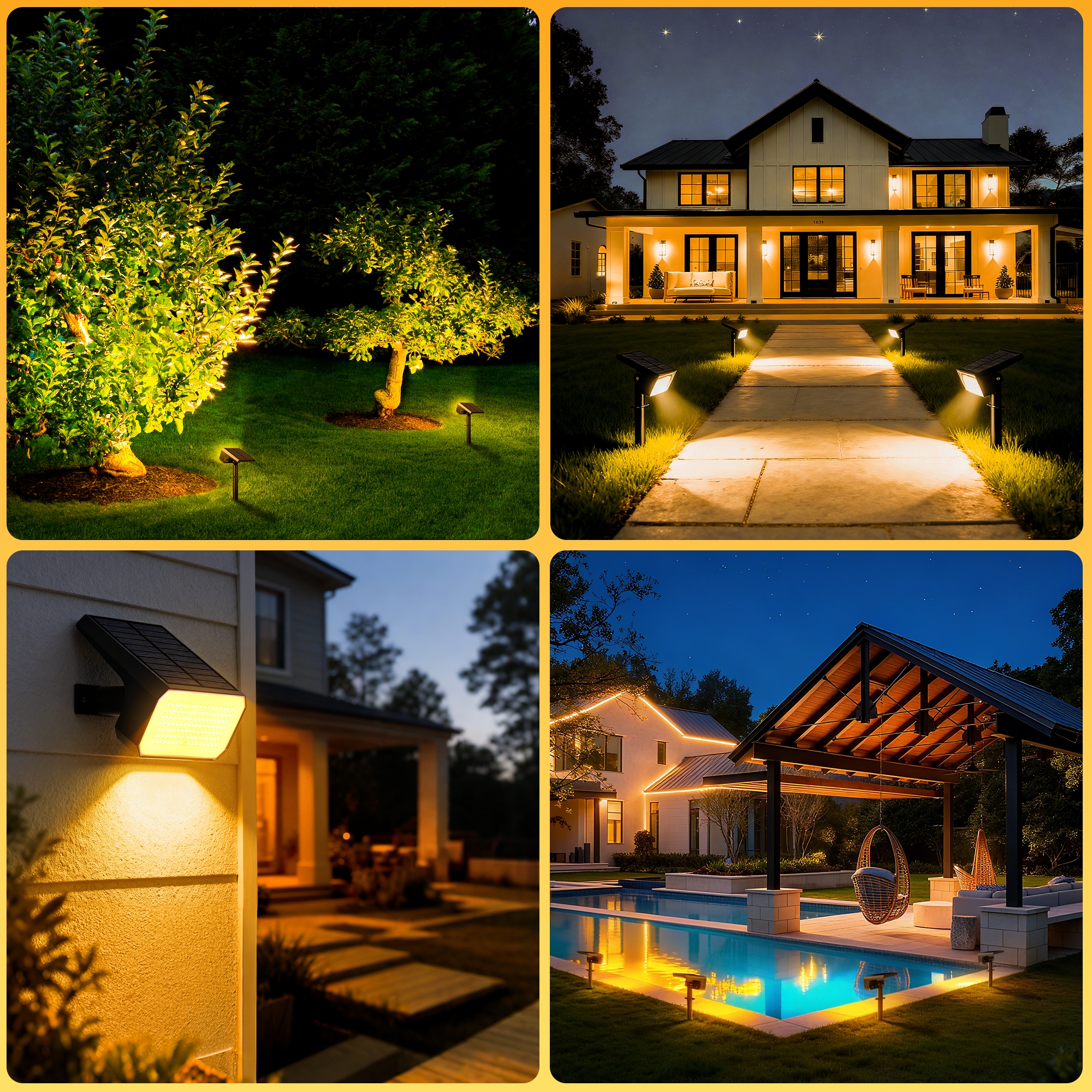Flaow Solar Lights Outdoor, 10 pack,118 LED Solar Spotlights with 4 Modes, IP65 Waterproof Auto On/Off for Garden, Yard, Pathway, Lawn-Warml White