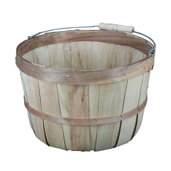 SSWBasics One Peck Basket With Handle - Set of 3 - Natural Unfinished Pine Wood Apple Basket - Durable Bushel Baskets for Produce Display - Ideal for Retail, Thrift, Boutique, Convenience Store,