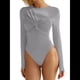 thumbnail image 2 of Body para Mujer, Escote en V Profundo, Nudo Torcido, Ajustado, Larga, Camisetas Básicas Informales Gris XXL, 2 of 7