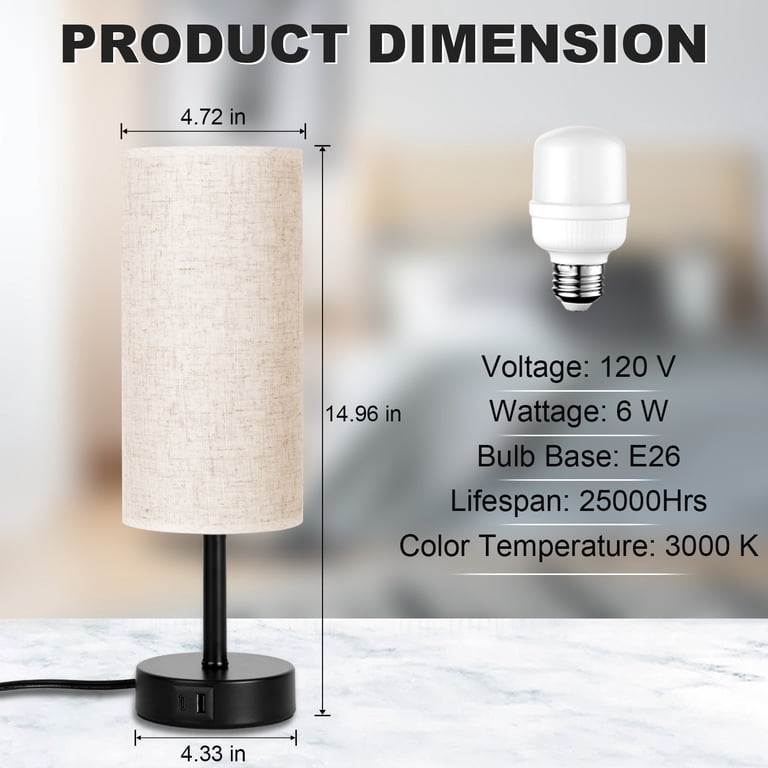 Walchoice Table Lamp Set of 2 with USB Charging Ports photo 6