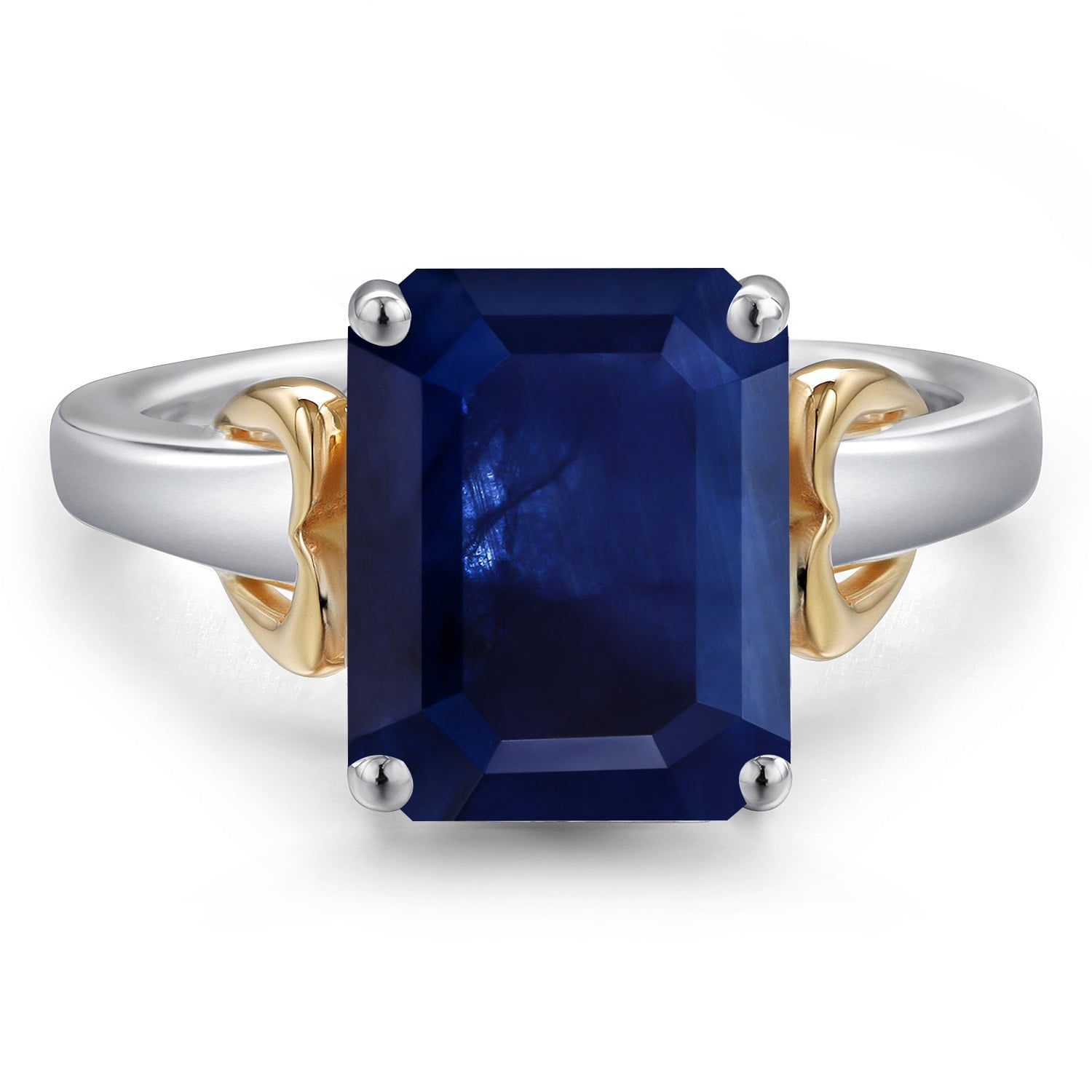Gem Stone King 925 Silver and 10K Yellow Gold Blue Sapphire Solitaire Engagement Ring for Women | 3.45 Cttw | Octagon 10X8MM | Gemstone September Birthstone | Size 6