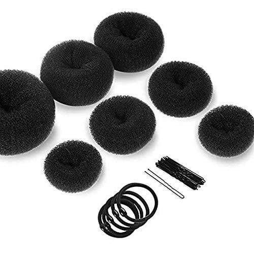 Hair Bun Makers, Teenitor Hair Styling Accessories Kit with 5 Bands& 20  Bobby Pins & 7 Buns for Chignon Hair Styles (2 Small 2 Medium 2 Large 1  Extra-large), Black Donut bun 