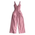 thumbnail image 5 of TEAJOPSUU Women's Trendy Jumpsuits Slim Fit Sleeveless Deep V Neck Button Down Baggy Wide Leg Pleated Jumpsuit with Pockets Casual Loose Fit Rompers Pink, 5 of 7