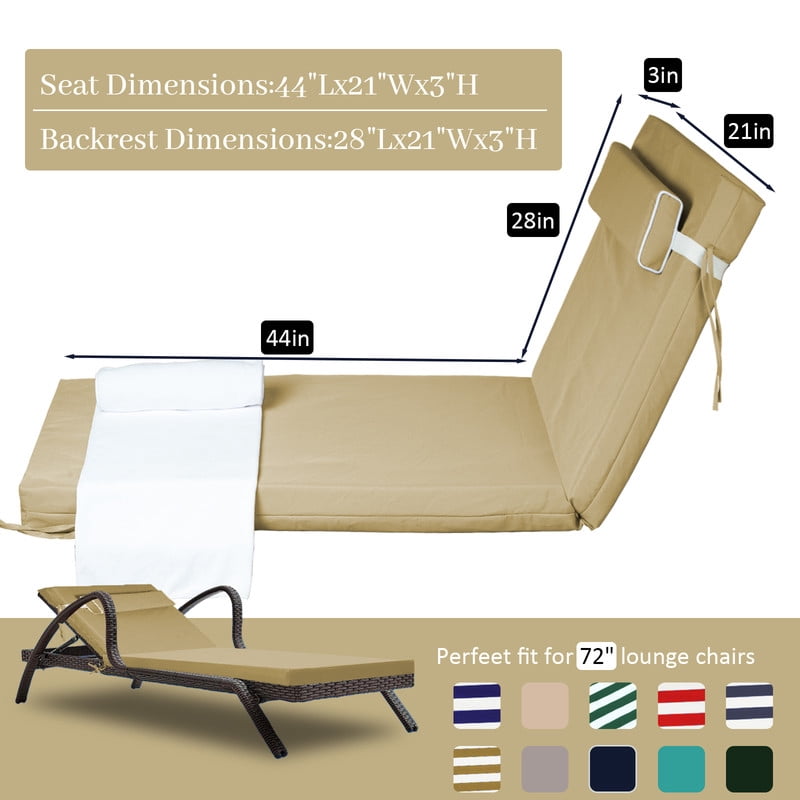 Outdoor Chaise Lounge Cushion, High-Density Foam Fill Patio Furniture Bench Cushions with Ties, Thicken Waterproof Replacement Back Chaise Cushions for Pool, Sand Beach (Beige)