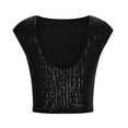 thumbnail image 5 of Ailaofu Women's Round Neck Glitter Sequins Shirts Top Casual Cap Sleeve Party Tee Tops, 5 of 6