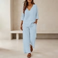 thumbnail image 6 of EaseDay Women's 2 Piece Lounge Pajama Set, Soft 3/4 Sleeve V Neck Top and Wide Leg Pants, Comfy Matching Sets for Women Summer Loungewear Outfit, 6 of 9