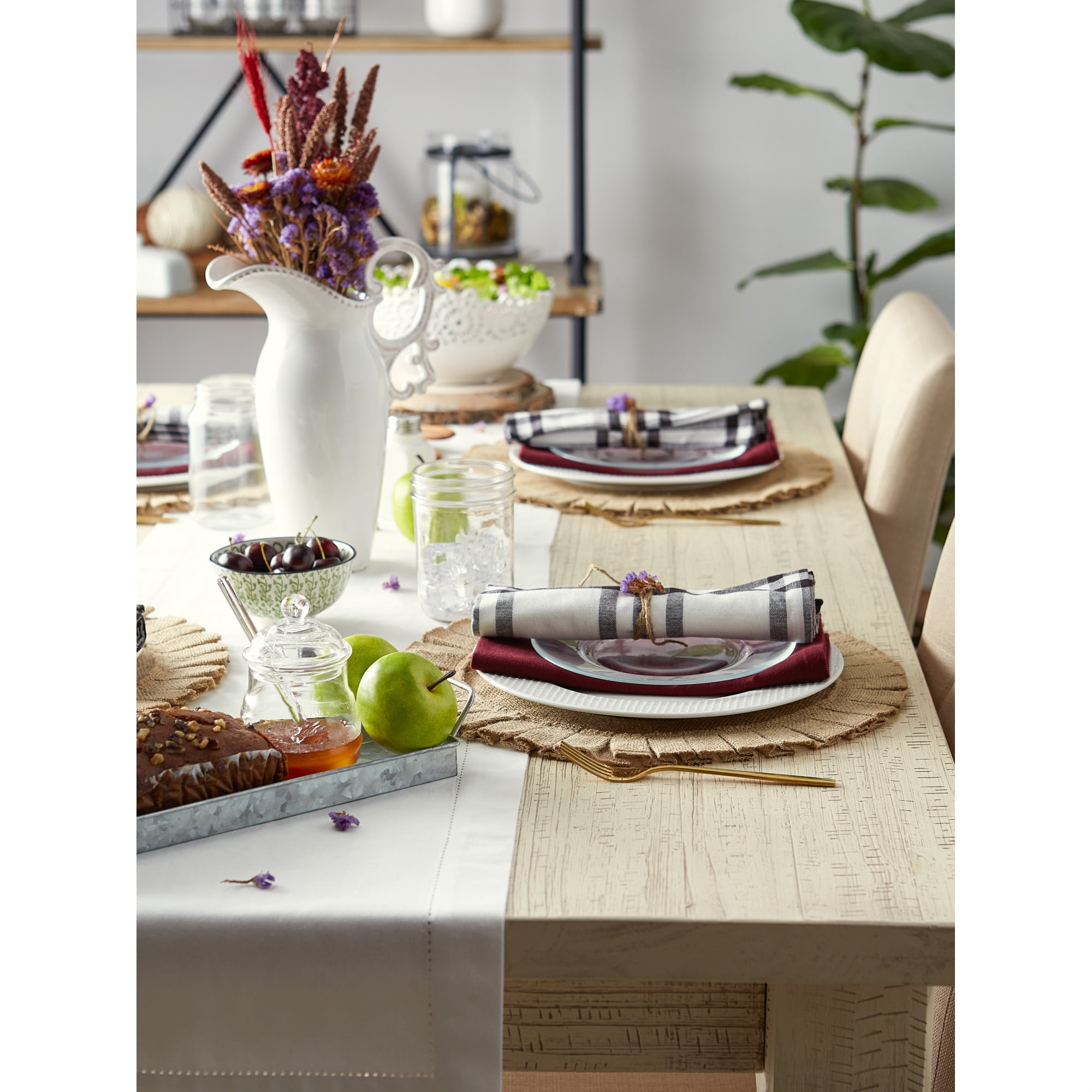 Jute Burlap Round Ruffle Placemat Set (Set of 6)