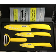 4-Piece Yellow Ceramic Knife Set - Kitchen Knife Set -Yellow handles, white blades. Includes 3,5,6 inch blades– in a black Gift Box.