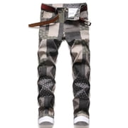 Ketyyh-chn99 Mens Pants Jeans 2024 Regular Loose Fit Pants Shorts New And Style Patchwork Plaid Straight Cylinder Color Contrast Slim Stretch Denim Pants Pink,XL