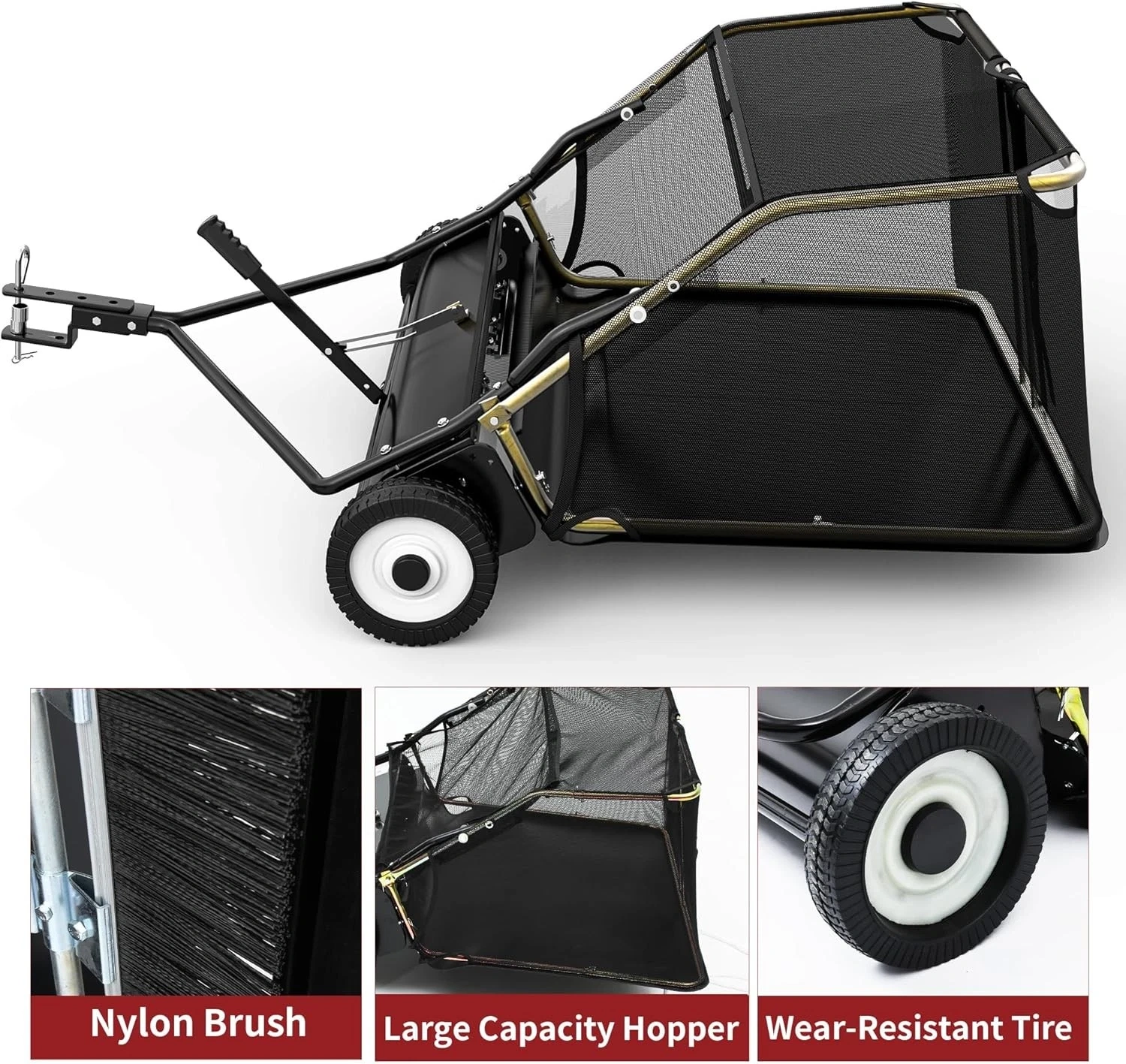 Dextrus 42 in Tow Behind Lawn Sweeper Leaf Collector Sweeper for Lawn 12 Cu FT Capacity