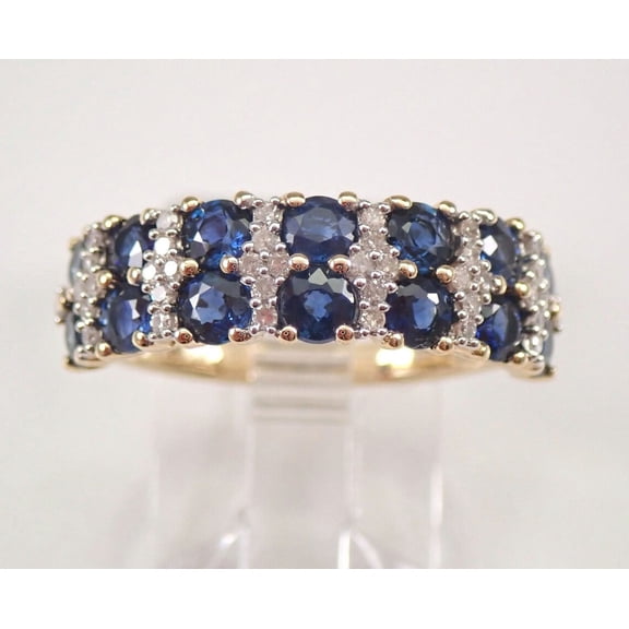 14K Yellow Gold Sapphire and Diamond Wedding Ring Anniversary Band