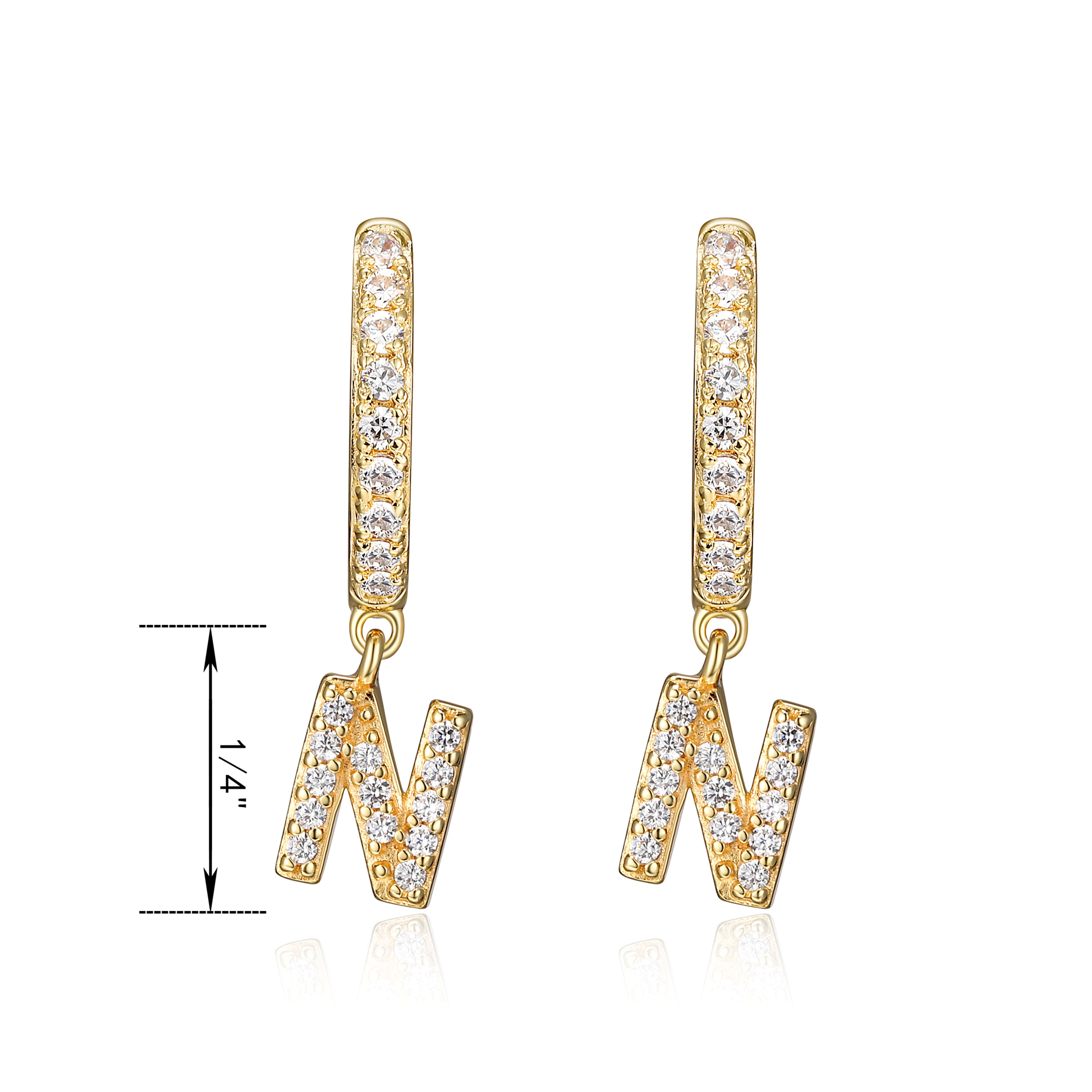 Forever Facets Initial Letter "N" CZ Hoop Earrings in 18K Gold over Sterling Silver