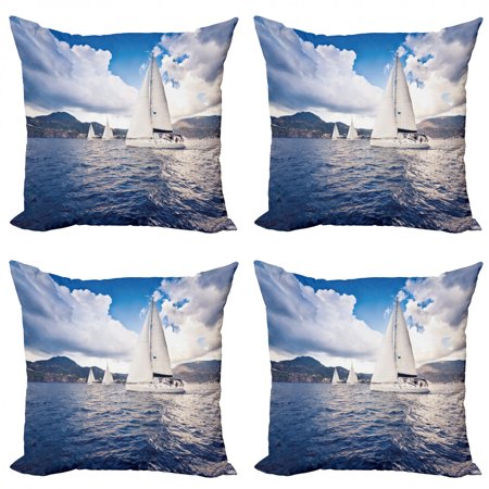 Nautical Throw Pillow Cushion Case Pack Of 4 Sailing Boat And