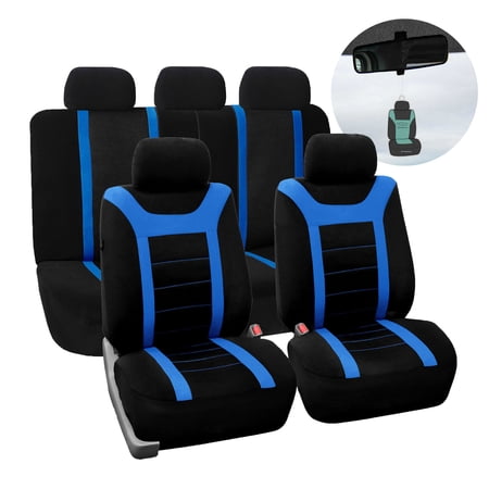 FH Group 3D Air Mesh Sports Full Set Universal Car Seat Covers (Blue) with Air Freshener AFFB070BLUE115