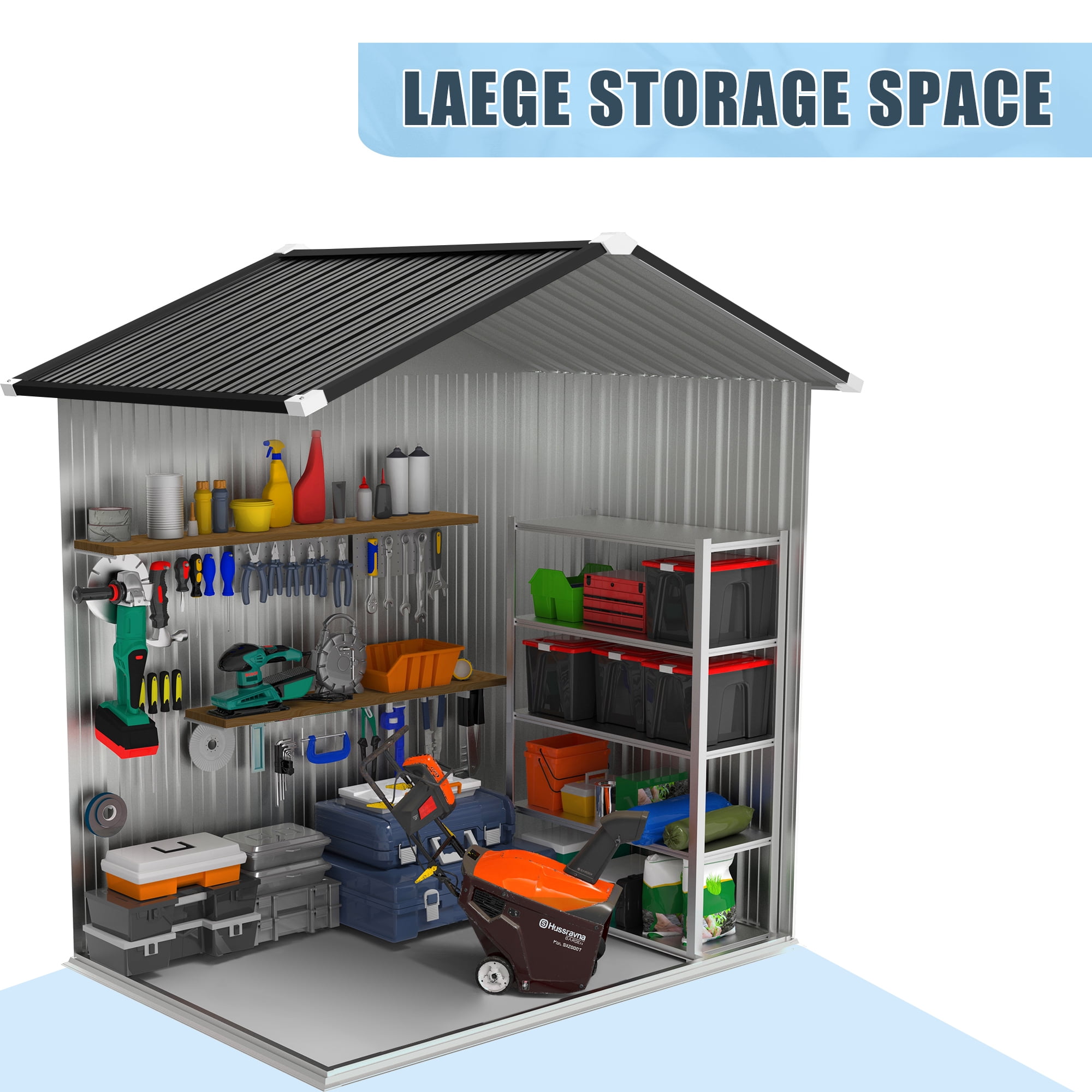 Outdoor Storage Shed, All Weather Metal Shed, Aluminum Frame, Waterproof, Durable, Garden, Backyard, Lawn Tool Shed