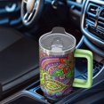 thumbnail image 4 of Tumbler Vintage Bohemian with Handle Lid Straw, Paisley Ethnic Floral Pattern Colorful Stainless Steel Insulated Travel Coffee Mug Cup, Artistic Classic Gift, 4 of 5