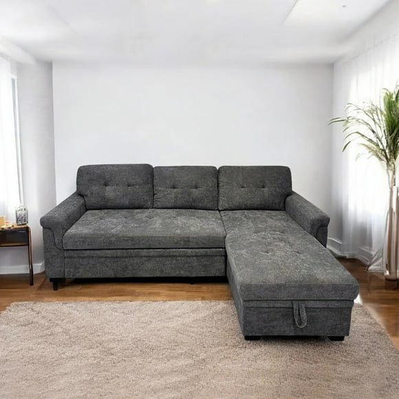 Sectional Sofa with Storage Chaise, Living Room Sofa with Pull-Out Bed, Sofa with USB Ports