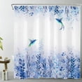 thumbnail image 2 of Blue Leaf Shower Curtain Eucalyptus Hummingbird Bird Shower Curtains White Blue Leaves Botanical Plant Purple Floral Cottagecore Aesthetic Bathroom Curtain 12 Hooks Durable Fabric 72X72Inches, 2 of 6