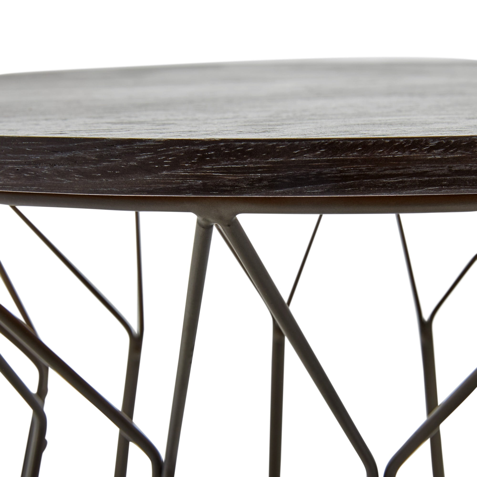 Decor Fleur Black Metal Side Table with Wood Top