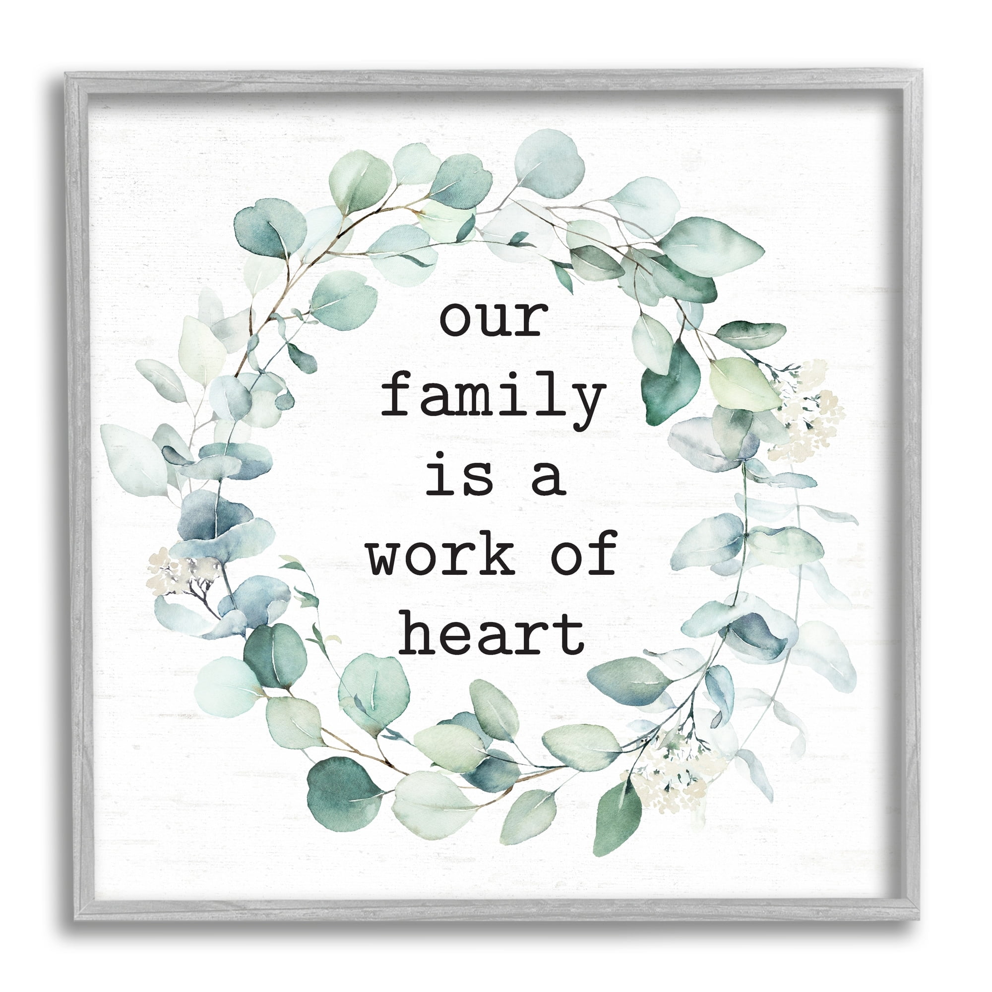 Stupell Industries Work Of Heart Family Phrase Botanical Blooms Wreath Graphic Art Gray Framed Art Print Wall Art, Design by Lettered and Lined