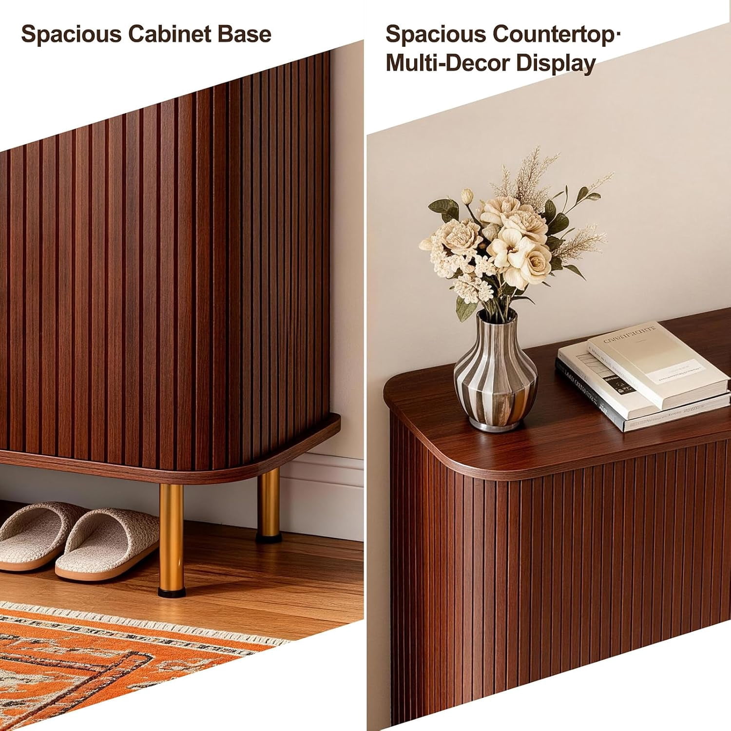 avobird 31.5 " Modern Minimalist Freestanding Shoe Cabinet, Sliding-Door Shoe Cabinet with Six Adjustable Shelves for Entryway, Walnut